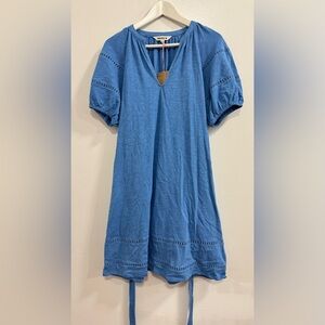 Boden Blue Midi Dress with Tie Waist